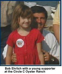 Bob Ehrlich with a young supporter at the Circle C Oyster Ranch
